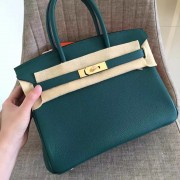 1:1 Hermes Malachite Clemence Birkin 35cm Handmade Bag HJ00354