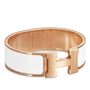 Best Replica Copy High End Hermes White Enamel Clic Clac H PM Bracelet HJ01120