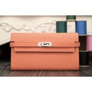 Cheap Hermes Kelly Longue Wallet In Crevette Clemence Leather HJ00007