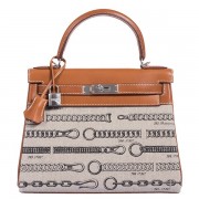 Cheap Imitation Fake Hermes Kelly 28cm De Camp Dechainee Toile Bag HJ00237