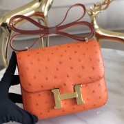 Cheap Replica Hermes Mini Constance 18cm Orange Ostrich Leather Replica HJ00699