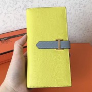 Copy Hermes Bi-Color Epsom Bearn Wallet Soufre/Blue Lin HJ00549