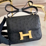 Faux 1:1 Hermes Mini Constance 18cm Black Ostrich Leather HJ00457