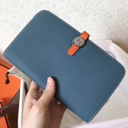Hermes Bicolor Dogon Duo Wallet In Jean/Orange Leather HJ00708