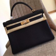Hermes Black Clemence Kelly Retourne 32cm Handmade Bag HJ00388