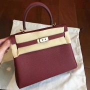 Hermes Bordeaux Clemence Kelly 25cm Retourne Handmade Bag HJ00432
