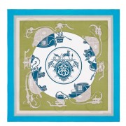 Hermes Cobalt Ex-Libris Coloriage Silk Shawl HJ00645
