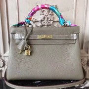 Hermes Grey Clemence Kelly 28cm Bag HJ00164