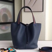 Hermes Navy Picotin Lock 22cm Braided Handles Bag HJ00693