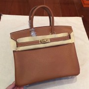 High Quality Imitation Hermes Brown Clemence Birkin 25cm Handmade Bag HJ00305