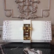 Knockoff Hermes Medor Clutch Bag In White Crocodile Leather HJ00596