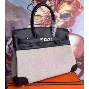 Knockoff Imitation Hermes Canvas Birkin 30cm 35cm Bag With Black Leather HJ00715