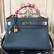 Replica 1:1 Hermes Navy Blue Clemence Kelly 32cm Retourne Bag HJ01145