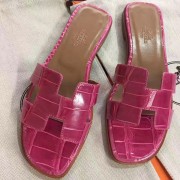 Replica Best Quality Top Quality Hermes Rose Red Crocodile Oran Sandals HJ01004