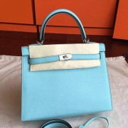 Replica Copy High End Hermes Blue Atoll Epsom Kelly 25cm Sellier Handmade Bag HJ00485