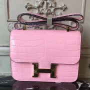 Replica Hermes Pink Constance MM 24cm Crocodile Bag Replica HJ00301