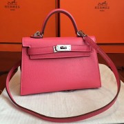 Replica Hermes Rose Lipstick Chevre Kelly Mini II 20cm Handmade Bag Replica HJ01063