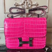 Replica Hermes Rose Red Constance MM 24cm Crocodile Bag HJ00548
