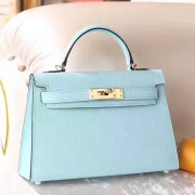 Replica Knockoff Hermes Blue Zephyr Epsom Kelly Mini II 20cm Handmade Bag HJ01342