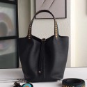 1:1 Fake Hermes Black Picotin Lock 22cm Braided Handles Bag HJ00099
