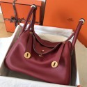 AAA Hermes Bicolor Lindy 30cm Swift Bordeaux Handmade Bag HJ00016