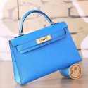 AAA Hermes Blue Hydra Chevre Kelly Mini II 20cm Handmade Bag HJ01041