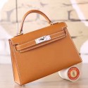 Best Cheap Hermes Brown Epsom Kelly Mini II 20cm Handmade Bag HJ00860