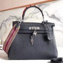 Cheap Copy Hermes Black Kelly 28cm Bag With Zigzag Handle HJ00194