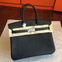 Cheap Knockoff Hermes Black Clemence Birkin 25cm Handmade Bag HJ01033