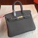 Cheap Replica Hermes Vert Gris Clemence Birkin 25cm Handmade Bag HJ00668