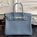 Copy Hot Hermes Birkin 30cm 35cm Bag In Blue Lin Clemence Leather Replica HJ00119