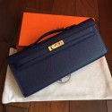 Copy Luxury Imitation Hermes Sapphire Epsom Kelly Cut Clutch Handmade Bag HJ00379