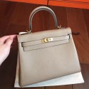 Fake AAA Replica Hermes Grey Clemence Kelly 25cm Retourne Handmade Bag HJ01284