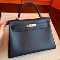 Fake Replica AAA Hermes Black Swift Kelly Retourne 32cm Handmade Bag HJ00296