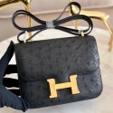 Faux 1:1 Hermes Mini Constance 18cm Black Ostrich Leather HJ00457