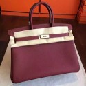 Faux Hermes Bordeaux Clemence Birkin 35cm Handmade Bag HJ01297