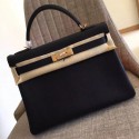 Hermes Black Clemence Kelly Retourne 32cm Handmade Bag HJ00388
