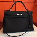 Hermes Black Clemence Kelly Retourne 40cm Handmade Bag HJ00351