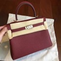 Hermes Bordeaux Clemence Kelly 25cm Retourne Handmade Bag HJ00432