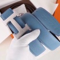 Hermes H Belt Buckle & Blue Clemence 32 MM Strap Replica HJ01121