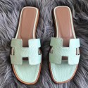 Hermes Oran Sandals In Aqua Lizard Leather HJ00614