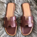 Hermes Oran Sandals In Bordeaux Swift Leather HJ01016