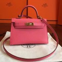 Hermes Rose Lipstick Epsom Kelly Mini II 20cm Handmade Bag Replica HJ01296