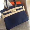 Hermes Sapphire Clemence Birkin 30cm Handmade Bag HJ00340