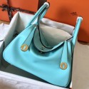 Imitation AAA Hermes Blue Atoll Lindy 26cm Swift Handmade Bag HJ00230