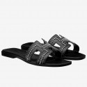 Imitation Designer Replica Hermes Oran Studs Sandals In Black Leather HJ01333