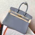 Imitation Hermes Blue Lin Clemence Birkin 25cm Handmade Bag HJ00885