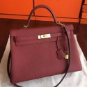 Imitation Hermes Bordeaux Clemence Kelly 35cm Handmade Bag HJ01309