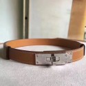 Imitation Hermes Brown Epsom Kelly Belt With Palladium Hardware HJ00631