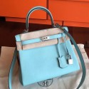 Imitation Hot Copy Hermes Blue Atoll Clemence Kelly 25cm Retourne Handmade Bag HJ00733